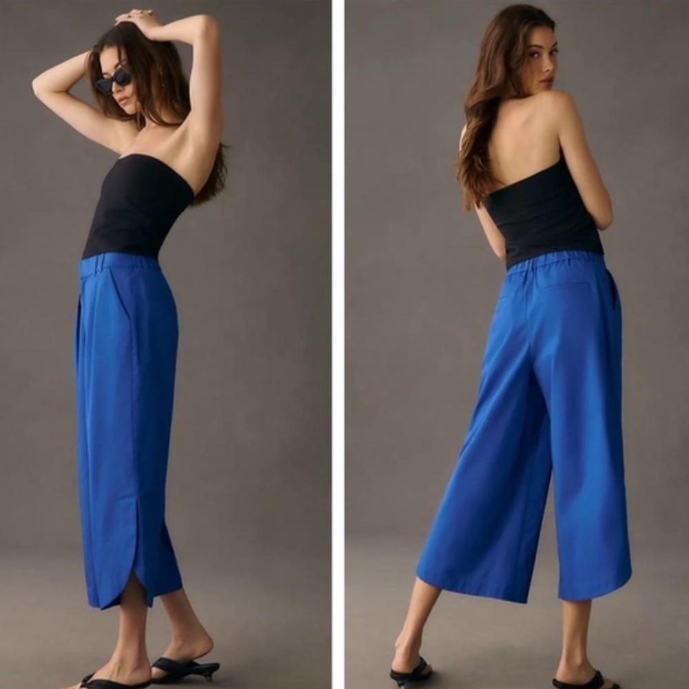 Mare Mare X Anthropologie Cobalt Blue Curved Hem Cropped Wide Leg Pants‎ Medium
